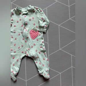 Carters|Baby girl Mint Green ditsy Strawberry Print Onesie,long sleeve footies•